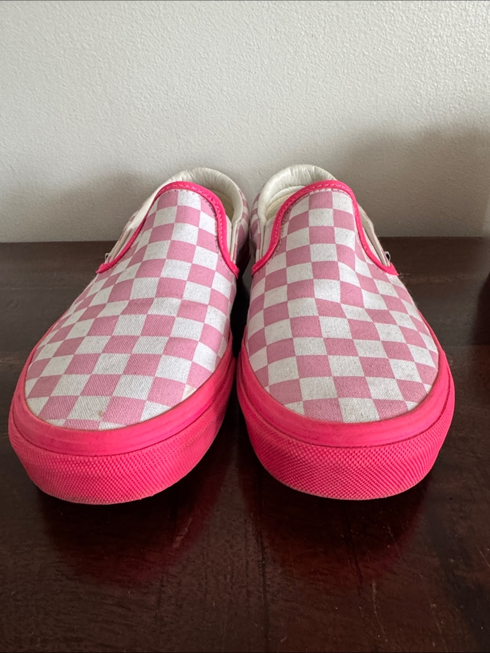 Vans Kids Pink and White Checkerboard Slip-On Sneakers